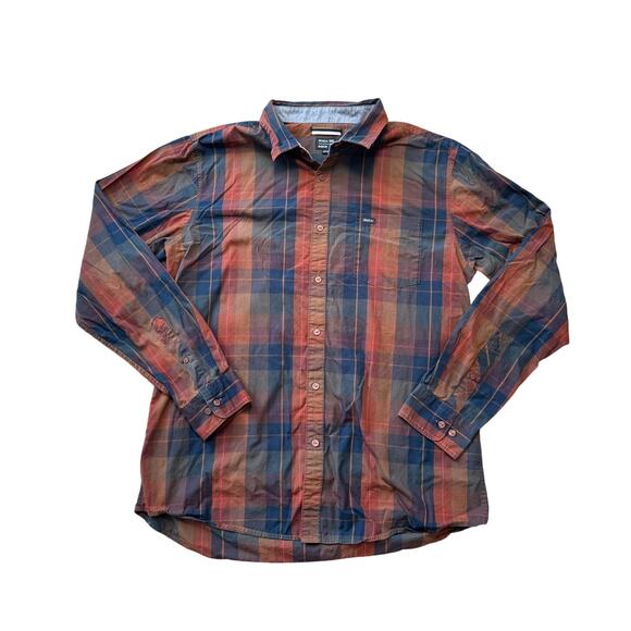 RVCA Button Down Long sleeve Shirt, Red & Blue Plaid, size, XL, 100% Cotton - Picture 1 of 8